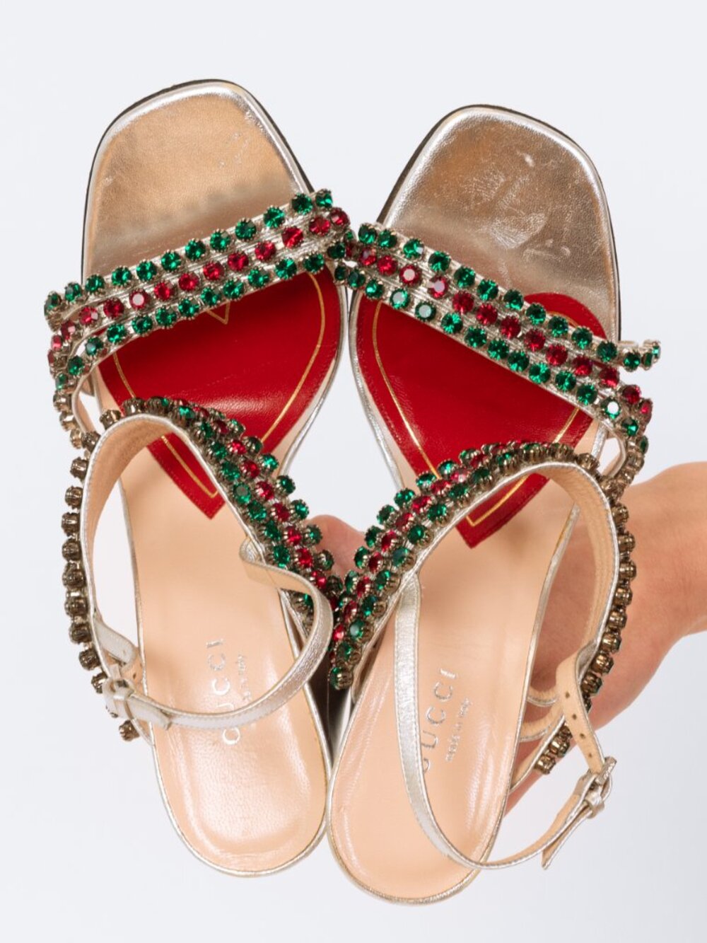 Gucci Bertie Crystal Silver Heeled Sandals - Size 36.5 - Picture 9 of 10
